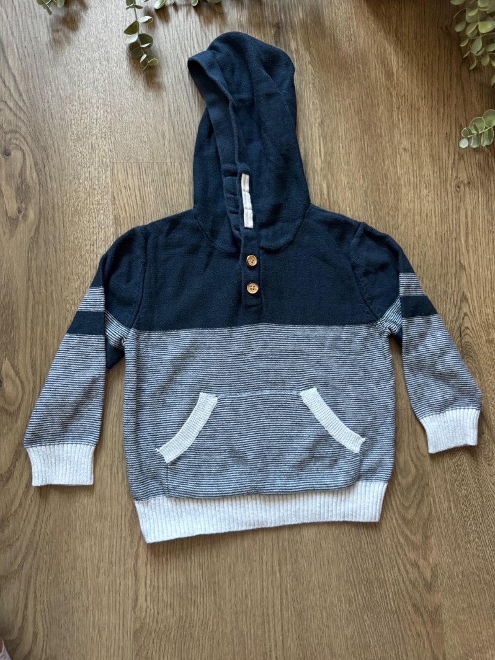Cat & Jack Boys 3T Navy Striped Henley Pullover Hoodie